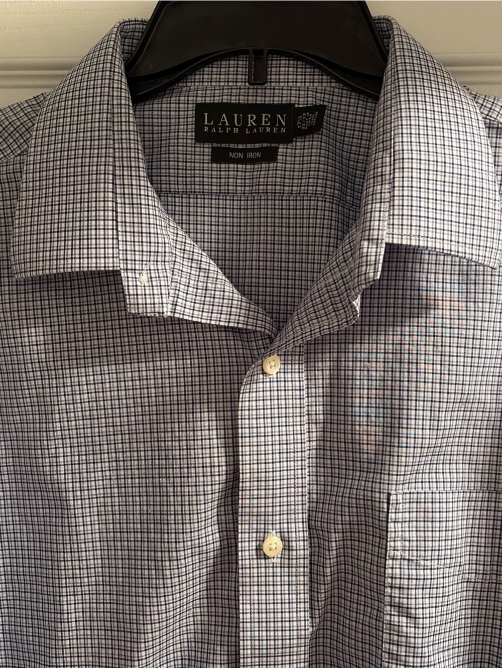 Lauren Ralph Lauren Men's Dress Shirt 17.5 32/33 Blue Micro Check Long Sleeve